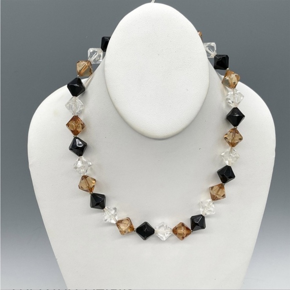 Elegant Black and Amber Crystal Beaded‎ Necklace